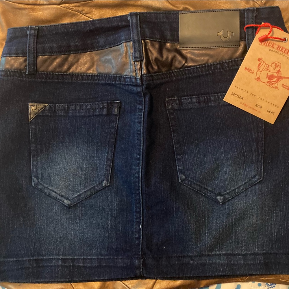 True Religion NWT SZ 27 blue denim micro mini skirt